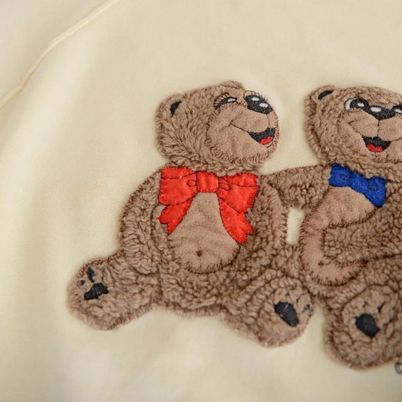 Tsk..Tsk Butter Yellow Pastel  with 2 Fuzzy Bears Crewneck Sweater - Picture 12 of 15